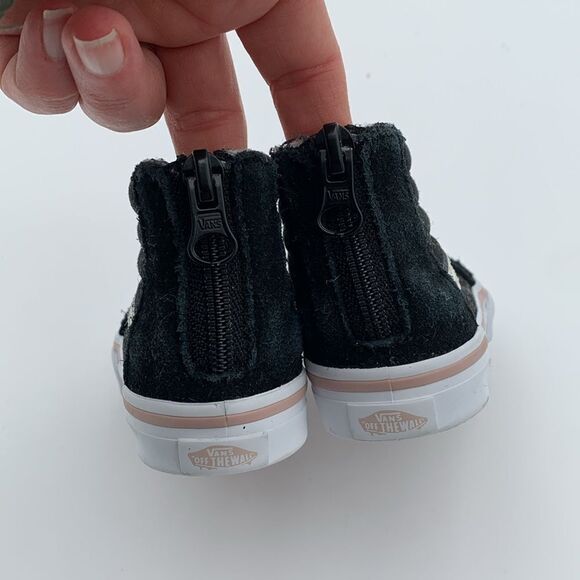 Vans black suede leather hi top Sneakers with floral racing stripe toddler 5.5 - Picture 6 of 11